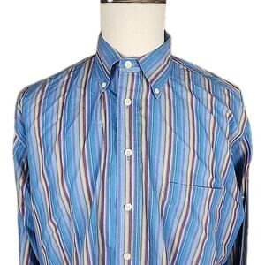 Burberry London Mens Long Sleeve Shirt Button Casual Dress Shirt Size L Blue